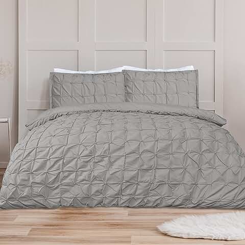 Sleepdown - Juego de Funda de Edredón Suave con Fundas de Almohada para Cama King (220 x 230 cm), Diseño Plisado, Color Gris  