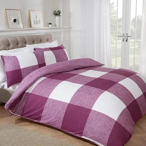 Sleepdown Juego de Ropa de Cama con Funda de Edredón y Funda de Almohada para Cama Individual (135 x 200 cm), Polialgodón, Color Morado y Blanco  