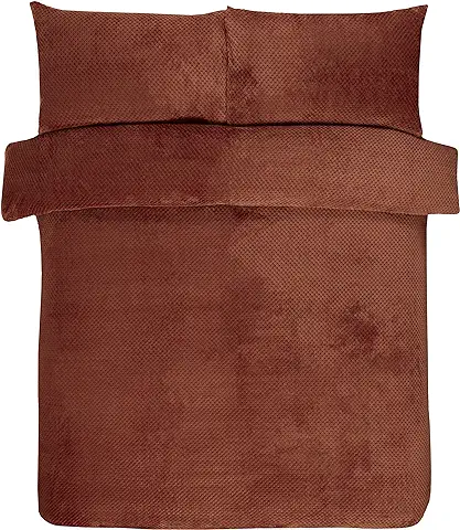 Sleepdown - Juego de Ropa de Cama con Funda Nórdica Reversible y Funda de Almohada de Forro Polar, Cálido y Suave, Efecto de Gofre, Color Naranja Oscuro/óxido, Tamaño Individual (135 x 200 cm)  