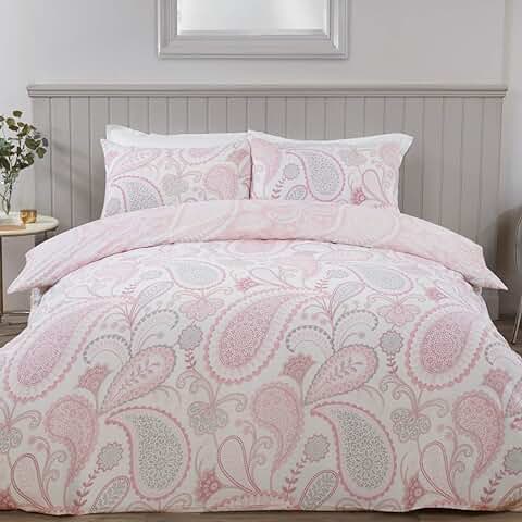 Sleepdown Juego Edredón Reversible con Fundas de Almohada, Diseño Floral de Cachemira, 1 Pieza, Tamaño Super King (220 x 260 cm), Polialgodón, Rosa Encarnado, Matrimonio Grande  