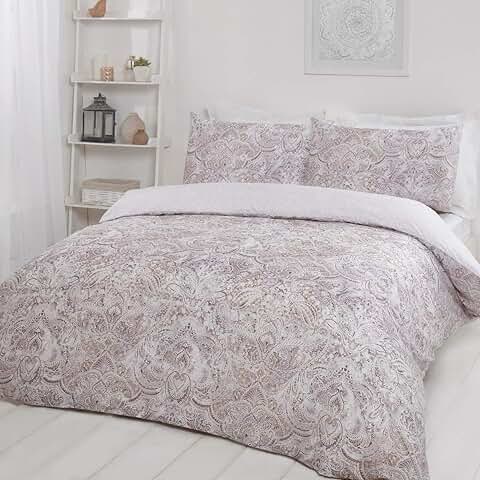 Sleepdown Paisley 5056242760641 - Juego de Ropa de Cama Reversible con Funda de Edredón y 2 Fundas de Almohada de 80 x 80 cm, Color Gris Cálido, Ultra Suave, Fácil Cuidado, Hipoalergénico, con  
