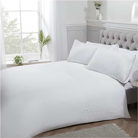 Sleepdown Pintuck - Juego de Funda de Edredón con Funda de Almohada, Diseño de Rayas, Color Blanco de Lujo, Fácil Cuidado, Suave y Acogedora, Tamaño Individual (135 x 200 cm)  