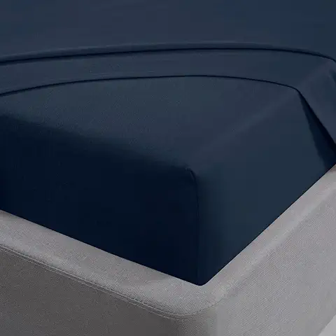 Sleepdown Sábana Bajera Ajustable 100% Algodón Cepillado Franela de Lujo Suave y Acogedor Bolsillo Profundo 32 cm 12.6 Pulgadas - Azul Marino - King  