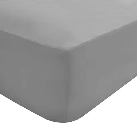 Sleepdown Sábana Bajera Ajustable de 100% Algodón Egipcio de 40 cm, Extra Profunda, 200 Hilos, Color Plateado  
