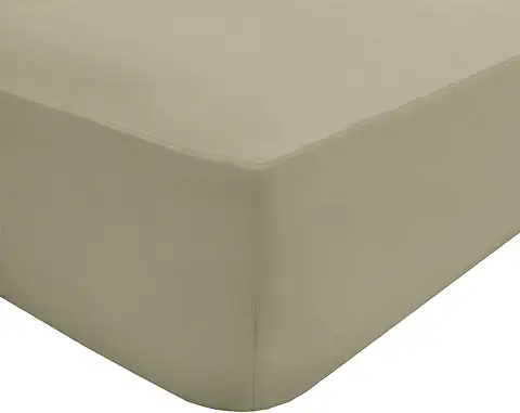 Sleepdown Sábana Bajera Ajustable Lisa de 180 Hilos de Percal de Algodón de Fácil Cuidado, 25 cm de Profundidad, Color Gris Pardo, Individual, King  