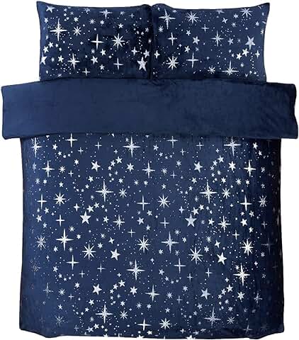 Sleepdown Scattered Stars - Juego de Funda de Edredón con Fundas de Almohada, Color Azul Marino, Cálido, Suave, Acogedora, con Diseño de Estrellas  