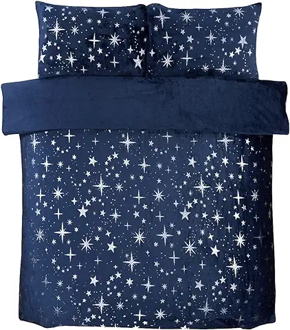 Sleepdown Scattered Stars - Juego de Funda de Edredón con Fundas de Almohada, Color Azul Marino, Cálido, Suave, Acogedora, con Diseño de Estrellas  