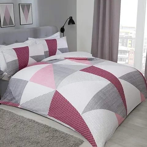 Sleepdown Splice-Juego Edredón y Funda de Almohada (135 x 200 cm), Diseño Geométrico, Color Gris Ciruela, Polialgodón, Suelto  