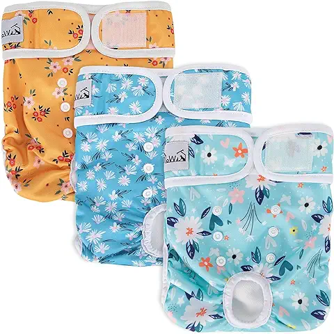 SlowTon Lava Pañales para Perros, 3r Pack Pantalones para Perros Fáciles de Quitar con Botones Ajustables, Pañales para Perras Reutilizables Durante El Calor, Inmersión Emocionante  