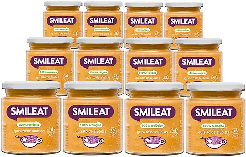 Smileat - Tarritos Ecológicos de Guisito de Alubias, Ingredientes Naturales, para Bebés Desde 6 Meses, Sano y Saludable, sin Gluten - Pack de 12 Tarros x 230 g = 2760 g  