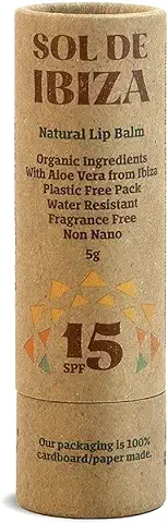 Sol De Ibiza Plastic Free Bálsamo Labial SPF15 - Ingredientes Naturales - Óxido de Zinc Non Nano - Vegano - Adultos & Niños - 5g  