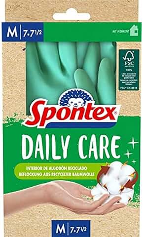 Spontex Daily Care - Guantes de Látex 100% Aprobado por el FSC, Forro de Algodón Reciclado, para todo tipo de Tareas de Limpieza y Cuidado, Talla M (7-7,5)  