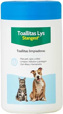 STANGEST Toallitas Higiénicas LYS para Perros y Gatos | Limpieza Ojos, Oídos y Piel | Toallitas Limpiadoras con Aloe Vera y Agua Hamamelis | 120 Unidades  