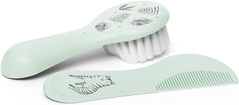 Suavinex, Cepillo y Peine para Bebés, Ideal Bebés Recién Nacidos, Cepillo para Bebés de Fibras Pobladas y Suaves, Peine con Cantos Redondeados, Sin Tirones, Respeta el Cuero Cabelludo, Verde  