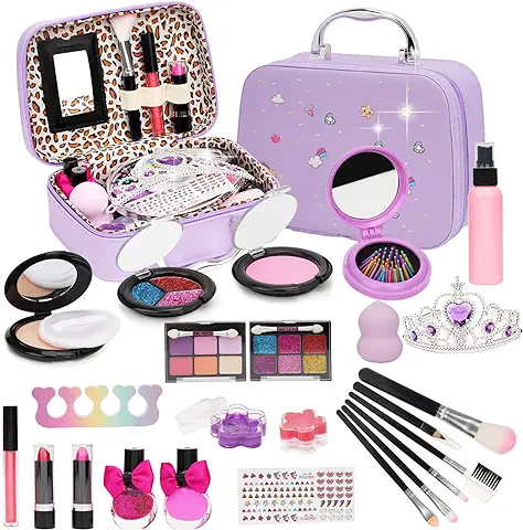 Sunfry Kit de Maquillaje Niñas,24 Piezas Set de Maquillaje para Niños Lavable y No Tóxico Maquillaje Niñas Set Maletin,Juego de Maquillaje Cosmético Regalo de Cumpleaños de Belleza para 3-8 Años,A30  