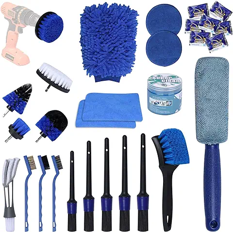 Sunnycome Set de Cepillo Limpieza Coch,30Pcs Kit de Lavado de Autos, Cepillo de Detalle, Limpieza de Rueda  