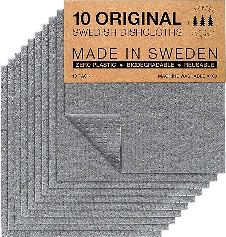SUPERSCANDI | Bayeta Sueca Super Absorbente, Reutilizable Y Ecologica | Paños De Cocina Biodegradables De Celulosa Y Algodón | Bayeta Cocina | Trapo Cocina, Limpieza | Pack x10, Gris  