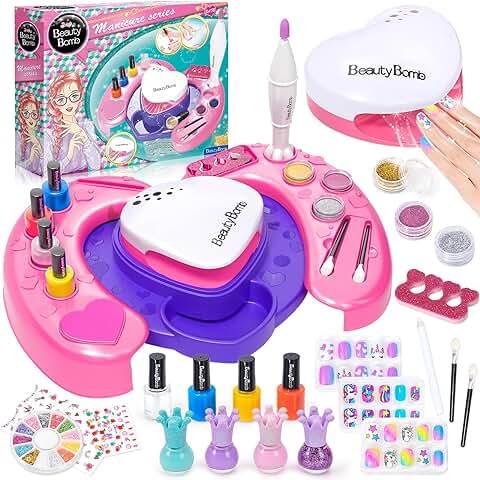 Tacobear Set Manicura Niñas Kit Pintauñas para Niñas con Esmalte de Uñas Peel Off Uñas Postizas de Niñas Secador de Uñas Pintauñas Manicura Kit Maquillaje Infantil Regalo para Niñas 6 7 8 9 10 11 Anni  
