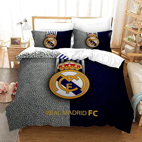 Tanacc Real Madrid Fundas Nórdicas Cama 90cm de 3 Piezas - Fundas Poliéster Nórdico 150x200cm con 2 Fundas de Almohada 50x75cm  