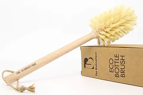 The Bioboutique Cepillo para Botellas Respetuoso con el Medio Ambiente, Mango Largo, Madera de haya y Sisal, sin Plástico, sin Residuos, Cepillo de Lavado de Madera  