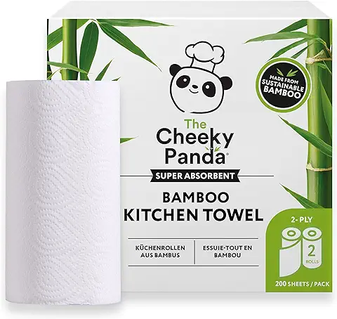 The Cheeky Panda Papel Cocina de Bambú | 2 x Rollo Cocina | 2 Capas – 100 Hojas Por Rollo | Super Absorbente y Ecológico | Sin Plásticos y Certificado FSC  