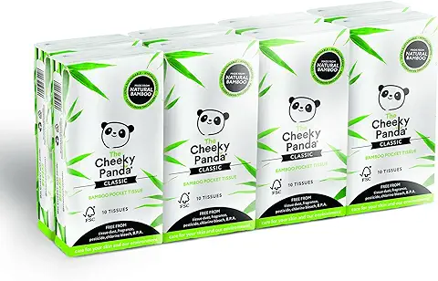 The Cheeky Panda Pañuelos de Bolsillo de Bambú, Hipoalergénicos, Respetuosos con el Medio Ambiente, Supersuaves, Fuertes y Sostenibles. 8 Paquetes de 10 Unidades (80 Pañuelos en Total)  