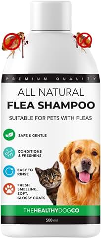 The Healthy Dog Co Champú Antipulgas Completamente Natural | Limoncillo | 500ml | El Mejor Tratamiento para Perros y Gatos | Fórmula Potente y Segura | Mata y Controla Pulgas Garrapatas y Piojos  