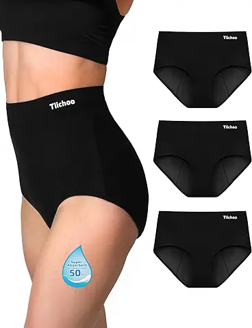 TIICHOO Bragas Menstruales Cintura Alta Flujo Abundante Rope Interior Mujer Regla Periodo Cómodo Respirable Absorbente y Lavable  