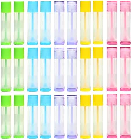 Tubo Bálsamo Labio,Tubo de Lápiz Labial,Contenedor de Bálsamo,Labial Tubos,Envases de Labios Plásticos,Tubos de Brillo de Labios,Recipientes Vacíos para DIY Bálsamo Labial,5 Colores,30 Piezas  