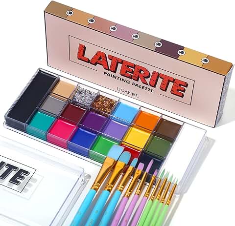 UCANBE Pintura Facial 20 Colores con Pinceles - Pintura Corporal Para Adultos Seguro Impermeable - Maquillaje de Halloween, Teatro, Cosplay, Belly Painting  