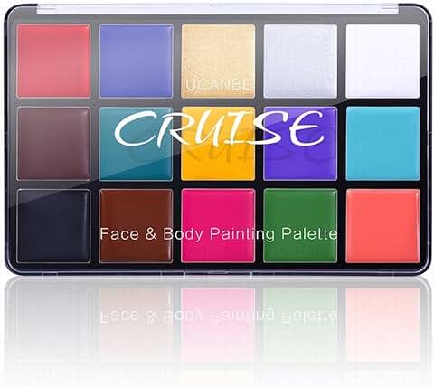 UCANBE Pintura Facial de Halloween 15 Colores Impermeable - Pintacaras Seguro, Duradero - Pintura Corporal Profesional Maquillaje de Teatro, Cosplay, Belly Painting, Estudiantes  