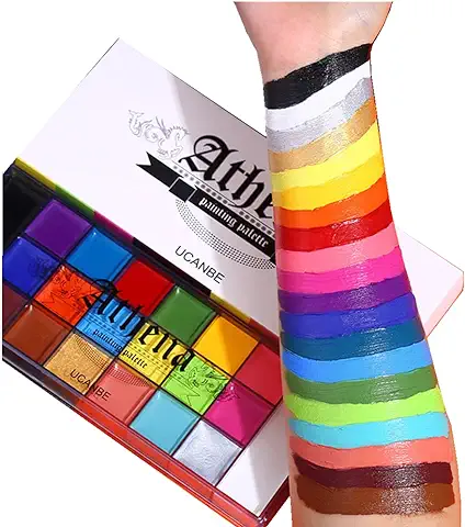 UCANBE Pintura Facial y Corporal, 20 Colores Pintura al óleo Profesional Flash Tattoo Maquillaje Paleta Pintura Arte Fiesta de Halloween Vestido Elegante Paleta de Belleza  
