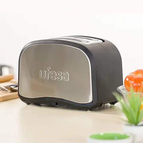 Ufesa TT7985 Optima Tostadora de 800W, 6 Niveles de Tostado, 2 Ranuras para 2 Tostadas, Función Descongelar y Recalentar, Inox