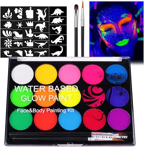 URAQT Pintacaras Infantil, 15 Colores UV Fluorescente Pintura Cara Niños Hipoalergenica, Neon Pintura Facial y Corporal Seguridad No Tóxica, Maquillaje para Niñas Halloween Festival Fiesta Cosplay  