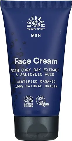 Urtekram - Men's Crema Hidratante Facial para Hombre, Extracto de Alcornoque, Para Pieles Sensibles Y Ayuda Contra La Irritación Posterior Al Afeitado, 75ml, Vegano, Orgánico, De Origen Natural  