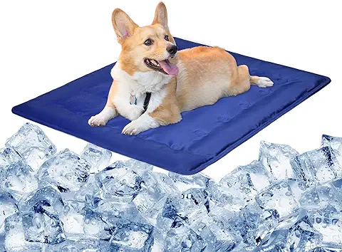 Vamcheer Alfombra Refrescante para Perro - Alfombra de Enfriamiento para Mascotas, Cool Pet Mat,Cama Gat Frio Animales Colchon Mascotas para Verano,Mediano/Grande/XL Azul 50x60  