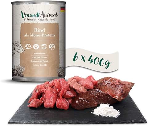 Venandi Animal Comida de Calidad para Gatos - Carne Vacuna como Monoproteína, Comida Húmeda, sin Cereales y Natural, Paquete de 6 (6 x 400 g)  