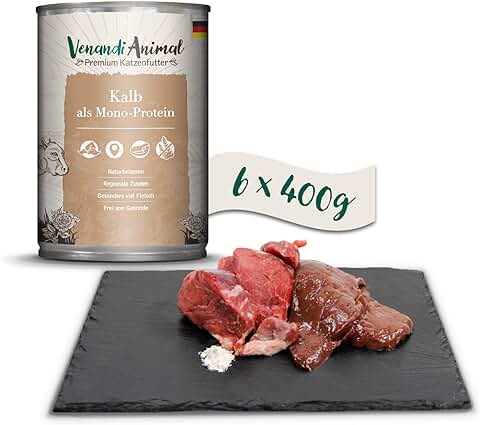 Venandi Animal Comida de Calidad para Gatos - Ternera como Monoproteína, Comida Húmeda, sin Cereales y Natural, Paquete de 6 (6 x 400 g)  