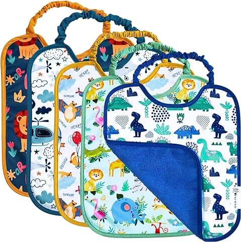 VENUSINO Baberos Bebe Impermeables - Fabricados En España - Pack De 5 Baberos Bebe De 30cm X 25cm - Baberos Con Goma Guardería - Baberos Impermeables Bebe -  