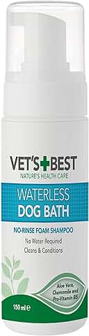 Vet's Best Baño de Perro sin Agua | No Enjuague Champú Seco para Perros | Fórmula Natural Refresca el Revestido y Controla el Olor Entre Baños 147 ml  