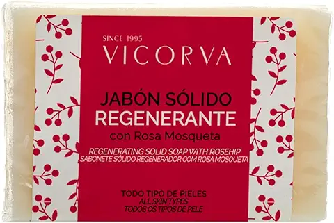 Vicorva | Jabón Sólido Rosa Mosqueta Pastilla 100 gr | Hidratante y Cicatrizante| Hecho en España | Ingredientes Naturales | Producto Orgánico | Jabón Natural  