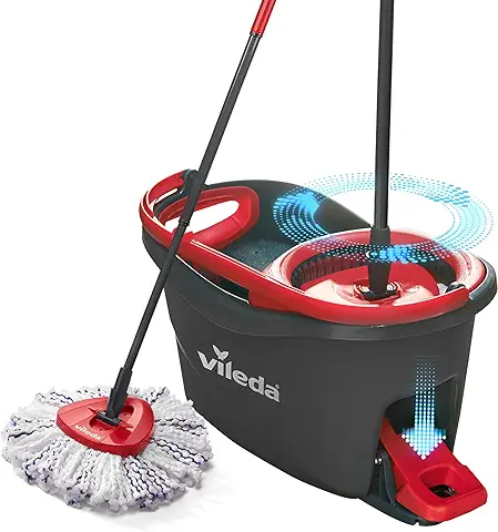Vileda Turbo 3en1 Mopa de Suelo con Escurridor Giratorio y cubo con Pedal | Mango Telescópico 85 - 123 cm | Cabezal de Microfibra | Sostenible | love it Clean  