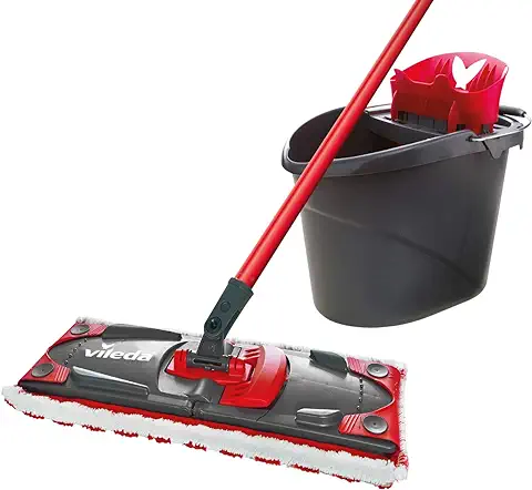 Vileda ULTRAMAX - Juego Completo de Limpiaparabrisas con Cubo y Escurridor, Funda de Microfibra 2 en 1, para Todos los Suelos Duros, Elimina el 99% de Las Bacterias Solo con Agua, Embalaje Ecológico  