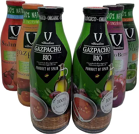 Villaolivo - Gazpachos y Salmorejo Villaolivo 1 Litro "Pack 6 Unidades" 100% Natural, sin Conservantes ni Aditivos.  