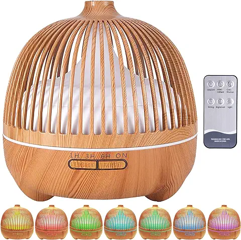 VIPNAJI Humidificador Ultrasónico y Difusor de Aroma 550 Ml.Ultra Silencioso,Apagado Automático.Humidificador Aceites Esenciales con Control Remoto y LED de 7 Colores de para Hogar, Oficina, SPA, Bebé  