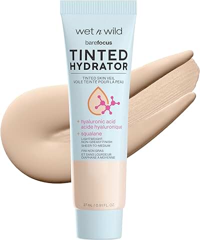Wet n Wild, Bare Focus Tinted Hydrator, Crema Hidratante con Color, Piel Luminosa, Cobertura de Ligera a Media, Acabado Semimate, Fórmula Enriquecida con Ácido Hialurónico y Escualano Vegano, Medio  