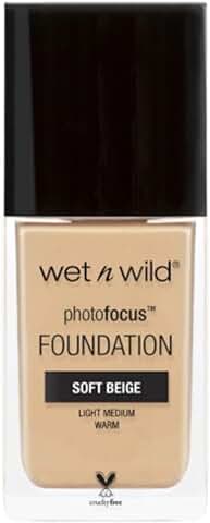 Wet n Wild, Base de Maquillaje Photo Focus Matte, Alta Cobertura, Ajuste de Luz para un Look Sin Marcas Blancas y Apto para Fotos, Acabado Mate, Vegano, Beige Suave  