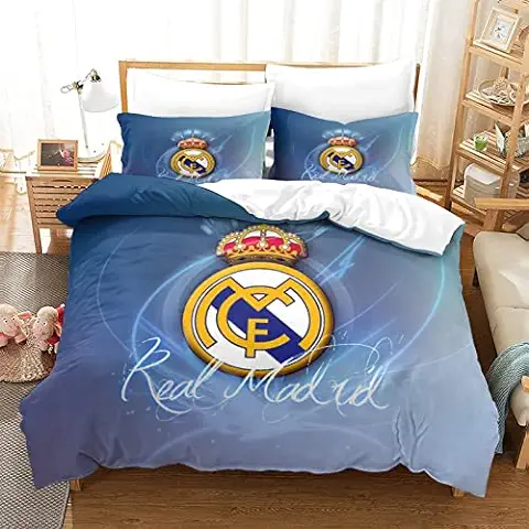 WINUO Equipo de Fútbol Real Madrid Juego de Funda Nórdica 135X200cm (Cama de 90) Funda de Edredón de Microfibra Suave con 2 Fundas de Almohada 50x75  