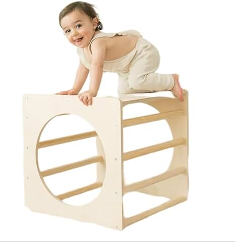 WOODENLAND - Cubo Pikler - Cubo de Aprendizaje - Cubo de Actividades bebe 100% Madera Natural (Hecho en España) - Producto Ecológico- Medidas:50cm x 50cm x 50cm  