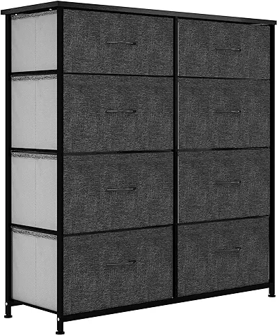 YITAHOME Cajonera de Tela, Cómoda de Tela, Unidad de Almacenamiento de Tela, con 8 Cajones Extraíbles, Cómoda de para Sala de Estar, Dormitorio, Habitación Infantil, Negro y Gris  